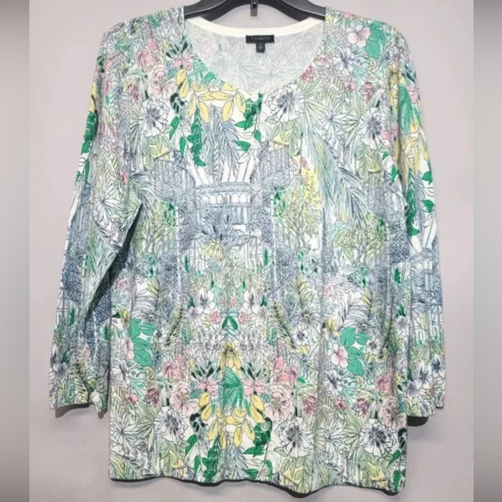 •TALBOTS•NWOT KNIT BUTTON UP SCOOPNECK CARDIGAN SWEATER SIZE PETITE MEDIUM